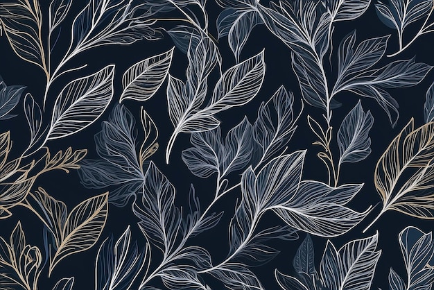 Patrón floral de lujo con hojas dibujadas a mano Fondo abstracto elegante en estilo lineal minimalista Elemento de diseño de arte de línea de moda Ilustración vectorial