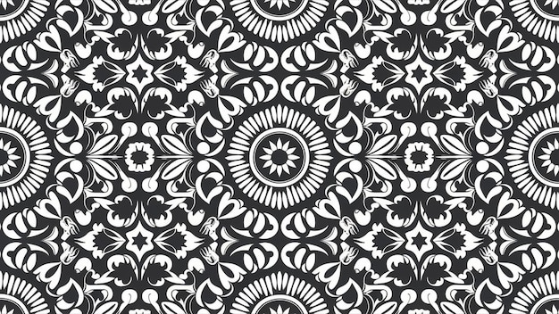 patrón floral negro y blanco sobre un fondo negro
