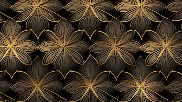 Patrón floral negro y dorado sobre un fondo texturizado