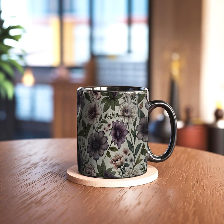Patrón floral que cubre toda la maqueta de la taza