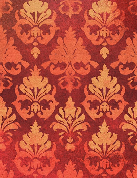 un patrón floral rojo y dorado está en un fondo rojo