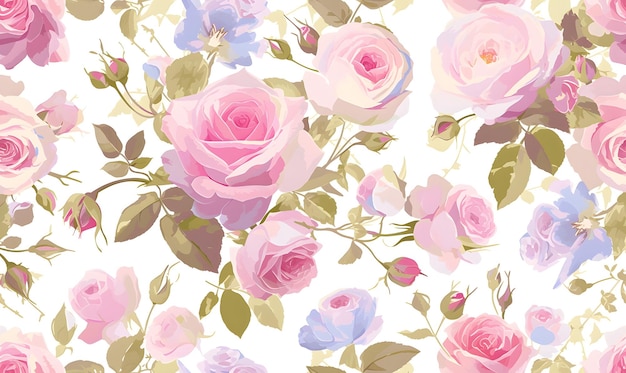 Foto un patrón floral con rosas rosadas azules y púrpuras