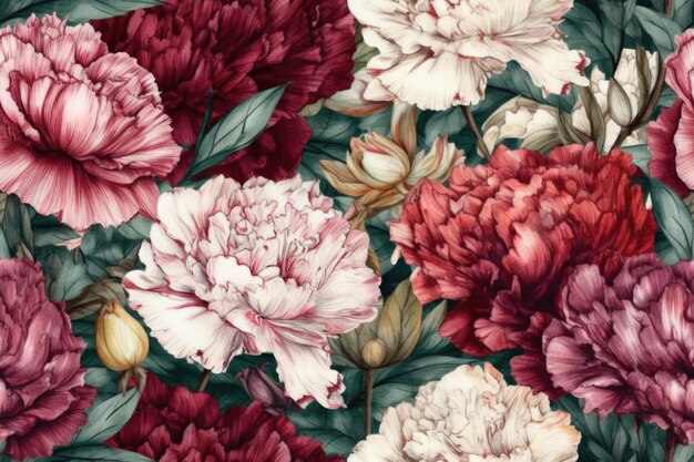 Patrón floral transparente de claveles Acuarela flores elegantes fondo abstracto IA generativa