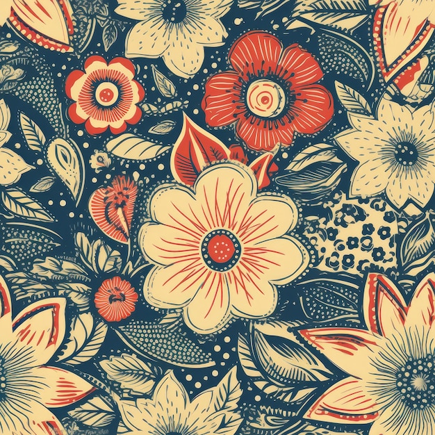 Patrón floral transparente del cuatro de julio de estilo vintage