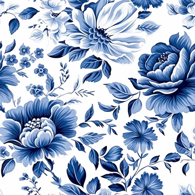 Patrón floral transparente Enlosables estilo campestre azul y blanco con flores para papel tapiz papel de envolver tela de álbum de recortes y diseño de producto ai generativo posprocesado