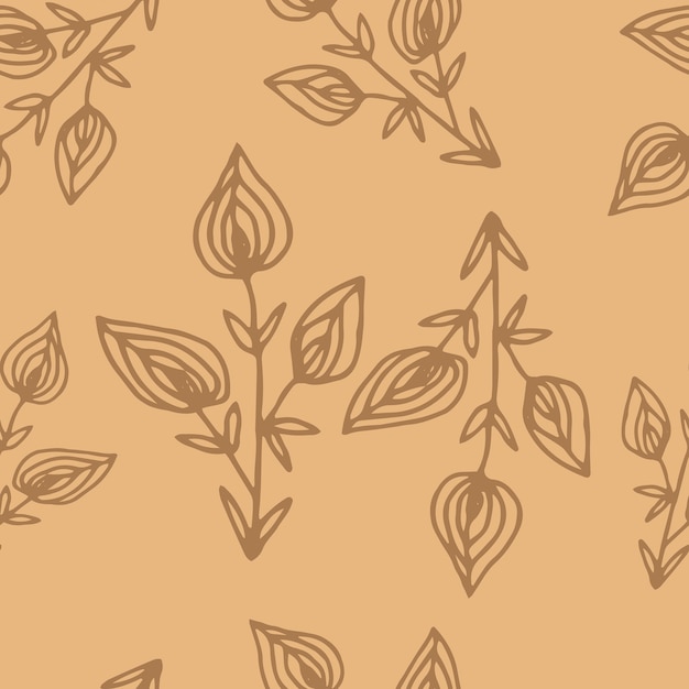 Patrón floral transparente en estilo de arte de línea. Impresión botánica abstracta de flores, hojas, ramitas. Textura de diseño textil. Fondo de flor de primavera. Ilustración vectorial.