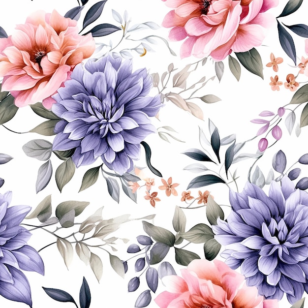 patrón floral transparente con flores de colores sobre un fondo blanco
