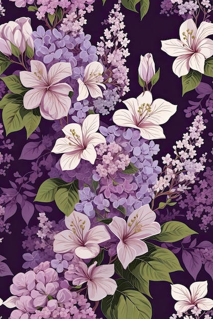 Patrón floral transparente con flores lilas
