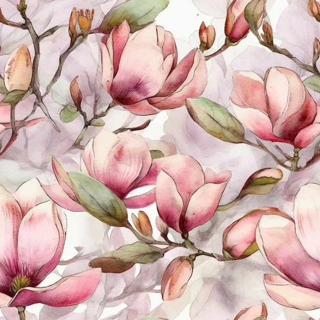 Un patrón floral transparente con flores de magnolia.