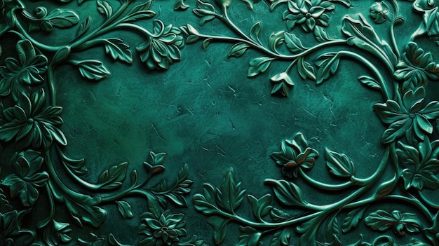 El patrón floral verde profundo en el estilo del Art Nouveau de la década de 1900, hermosas flores.