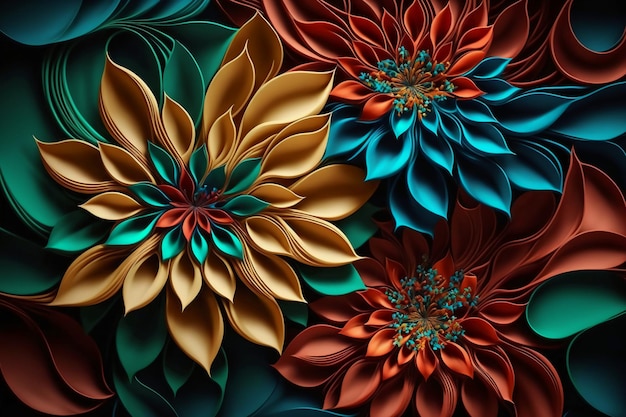 Patrón de flores abstractas en diferentes colores.