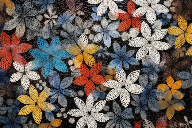 Patrón de flores de colores sobre fondo de tela