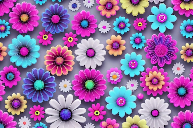 Un patrón de flores de colores transparente hermosas flores patrón fondo papel tapiz generativo ai