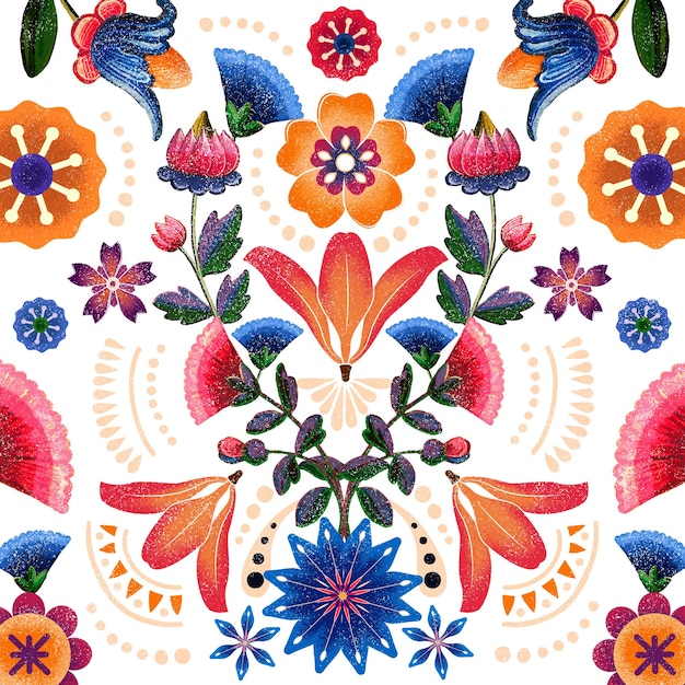 patrón de flores étnicas mexicanas png en tono colorido