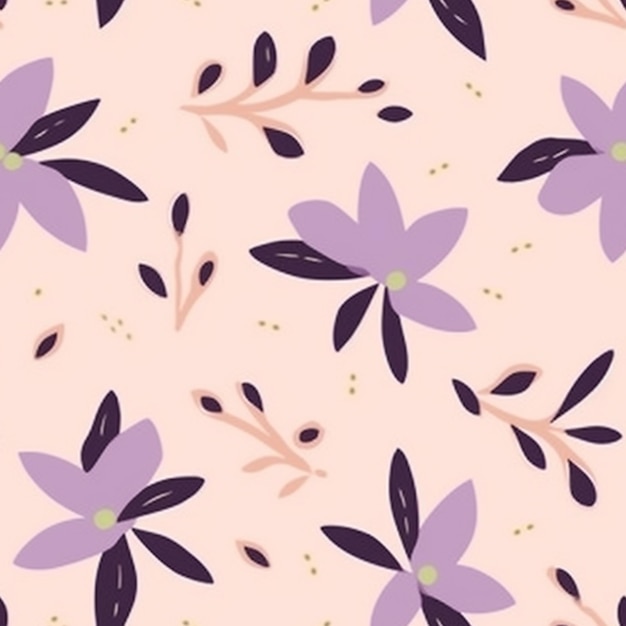 Foto un patrón de flores púrpuras en un fondo rosado generativo ai