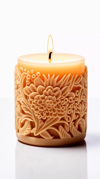 patrón de flores talladas naranja vela encendida vela 16