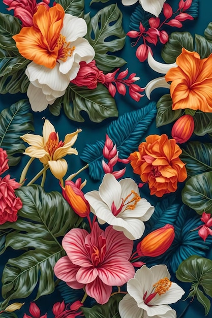 Patrón de flores tropicales fondo colorido