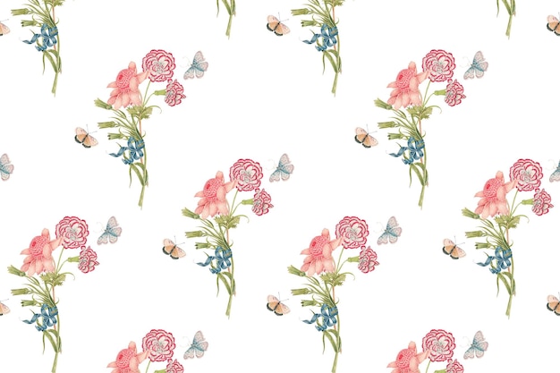 Patrón de flores vintage fondo png remezclado de las obras de arte del siglo XVIII del archivo Smithsonian