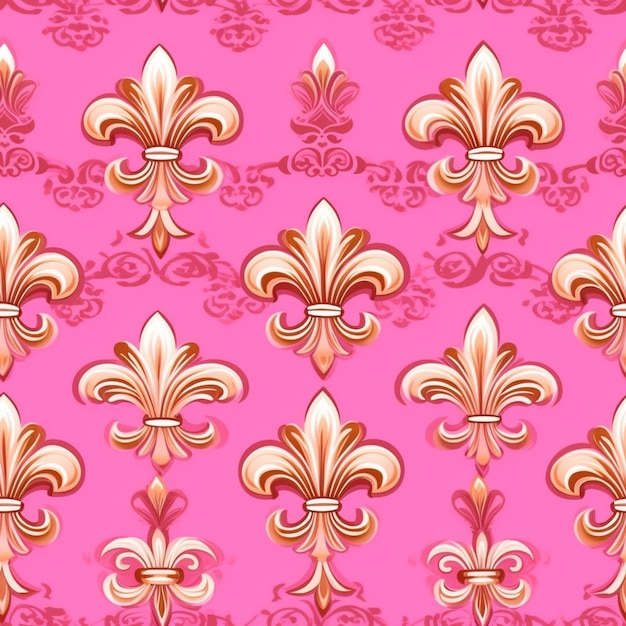 un patrón de floreta rosado y dorado con remolinos y rollos generativos ai