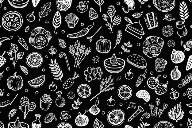 Foto patrón de fondo de alimentos y textura iconos de líneas de alimentación saludable