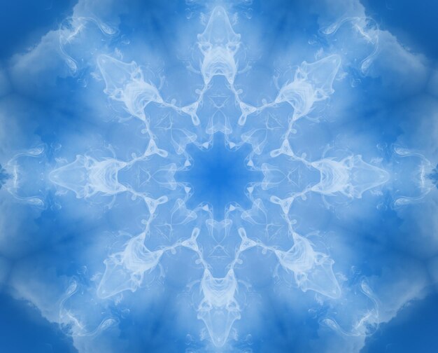 Patrón de fondo de caleidoscopio azul claro que parece un copo de nieve Concepto de Navidad