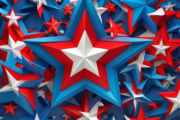 Patrón de fondo patriótico en forma de estrella tridimensional en 3D