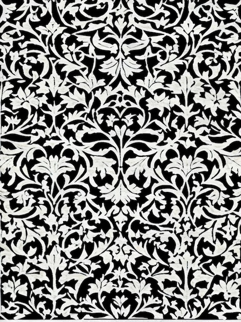 Patrón de fondo de tinta de reproducción de Linograbado Art Nouveau en blanco y negro