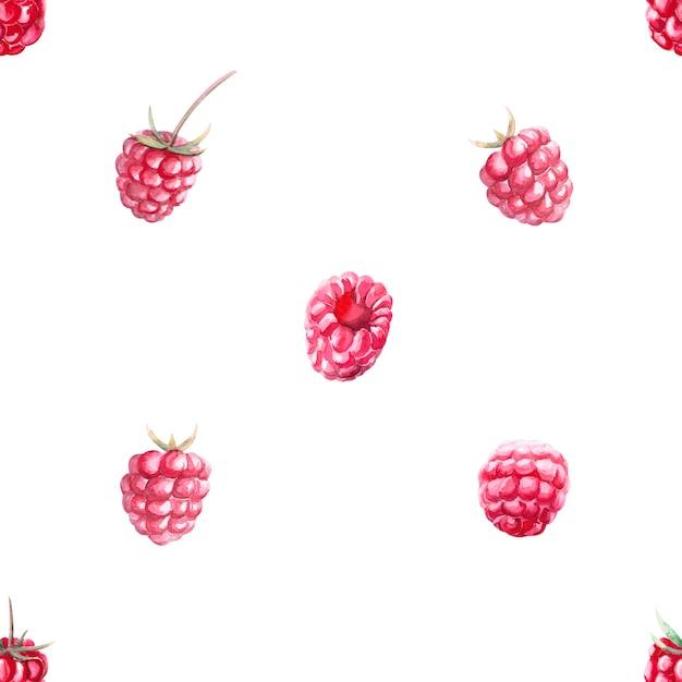 Patrón de frambuesas rojas en acuarela ilustración en un fondo blanco frambuesas dibujadas a mano para imprimir en tela envoltura de regalos postres perfumes