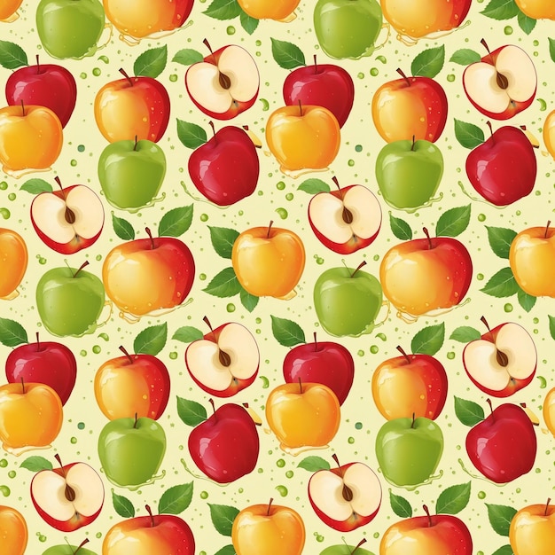 Patrón de fruta sin costuras abstracto con manzanas maduras de colores