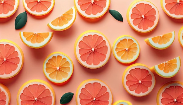 Patrón de frutas Fondo de textura de pomelo colorido con tecnología de IA generativa