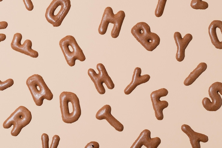 Foto patrón de galletas alfabéticas sobre un fondo beige
