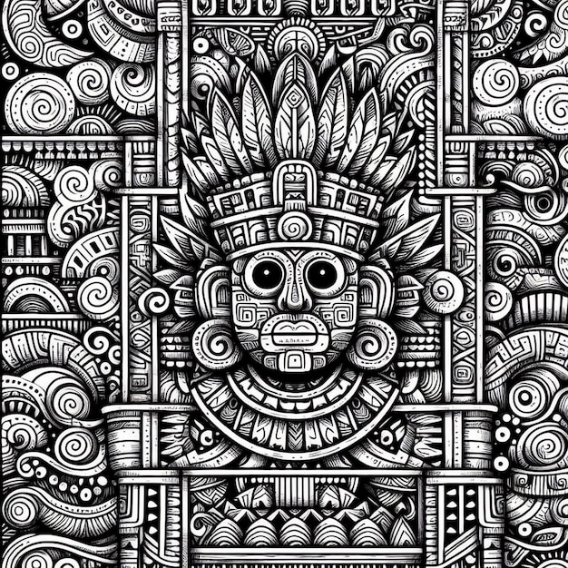 Foto patrón de garabateo maya en blanco y negro