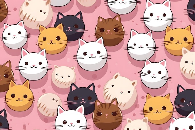 Foto patrón de garabato de gato de dibujos animados lindo