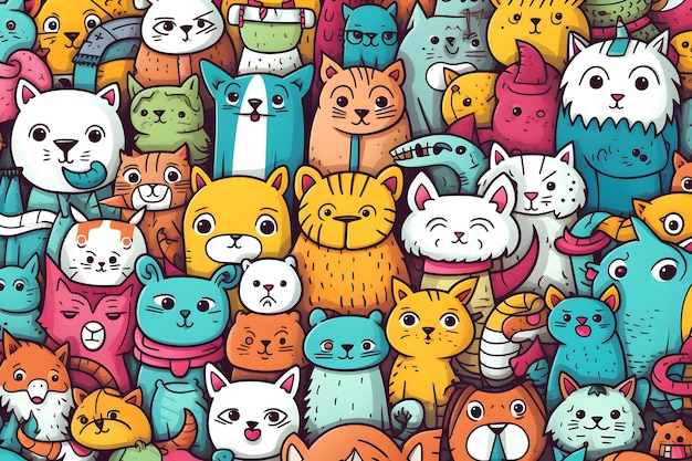 patrón de garabato de gato de dibujos animados