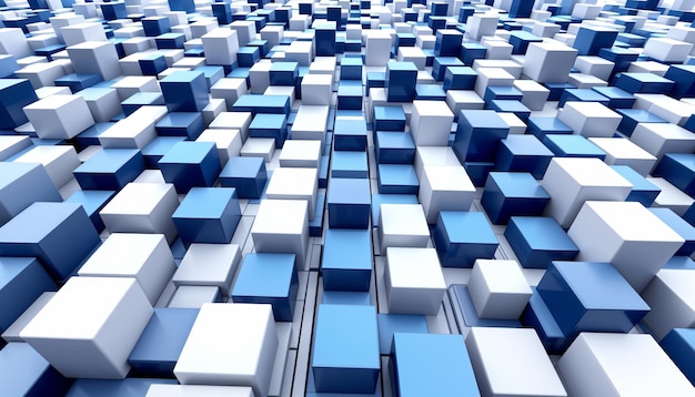 Patrón geométrico abstracto con una cuadrícula azul y blanca que crea una ilusión de perspectiva 3D