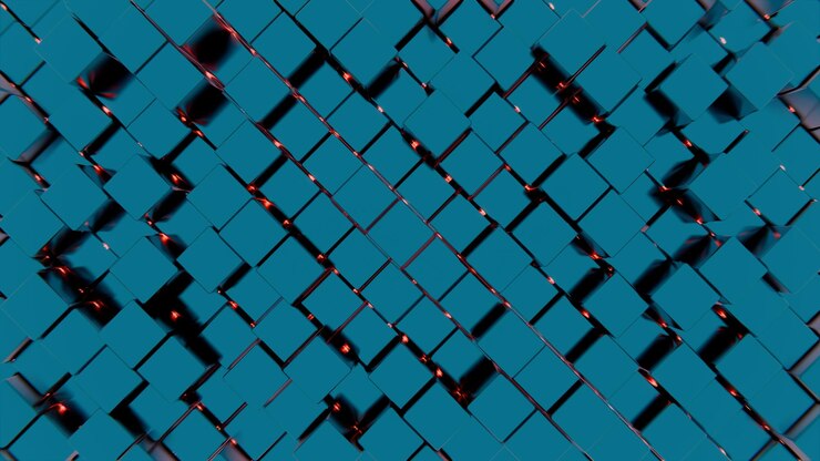 Foto patrón geométrico abstracto con cubos azules y resaltos rojos