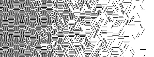 Patrón geométrico abstracto sin fisuras en blanco y negro con líneas hexagonales