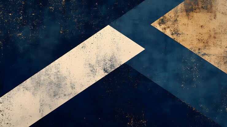 Patrón geométrico abstracto con tonos azules, blancos y dorados