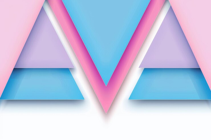 Foto patrón geométrico abstracto con triángulos rosa, azul y púrpura