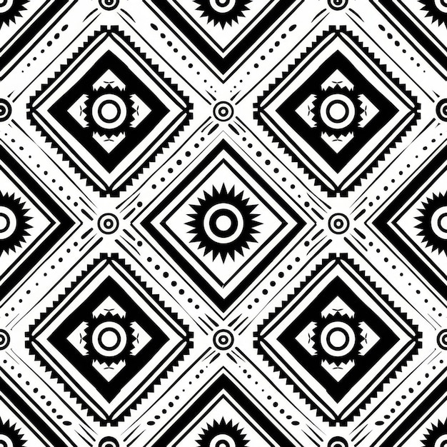 Patrón geométrico en blanco y negro con formas de inspiración azteca adecuadas para diversos fondos de diseño