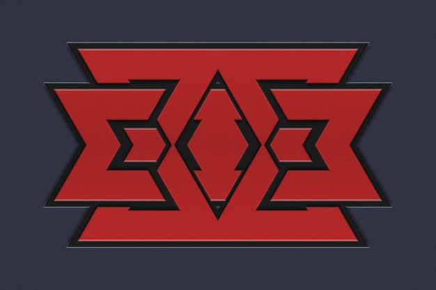 Patrón geométrico de color rojo, estilo celta escandinavo. Ilustración de un fondo abstracto tejido. Elementos de un patrón geométrico sobre un fondo oscuro