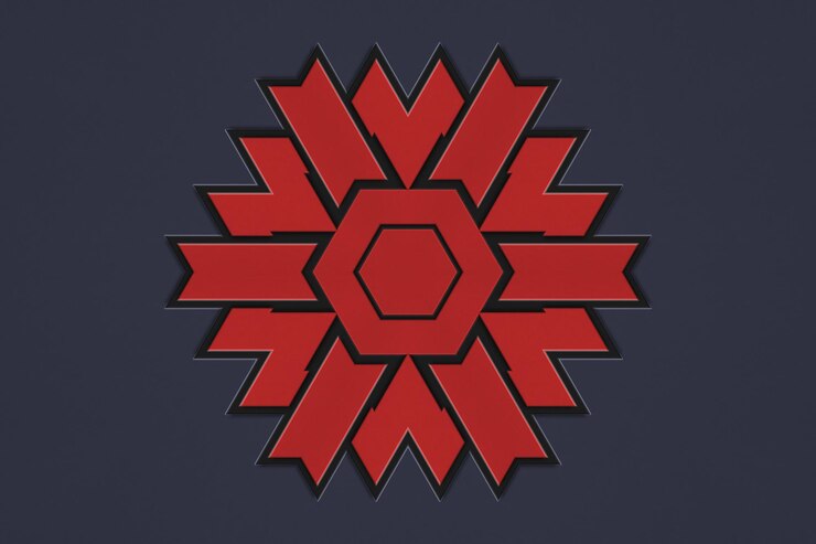 Foto patrón geométrico de color rojo, estilo celta escandinavo. ilustración de un fondo abstracto tejido. elementos de un patrón geométrico sobre un fondo oscuro