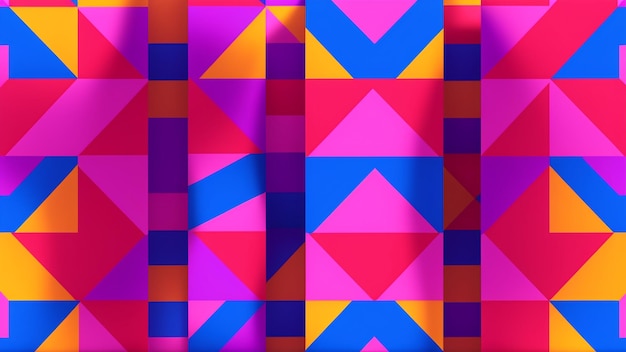 Un patrón geométrico radiante con un fondo rojo, azul y amarillo brillante AI generativo
