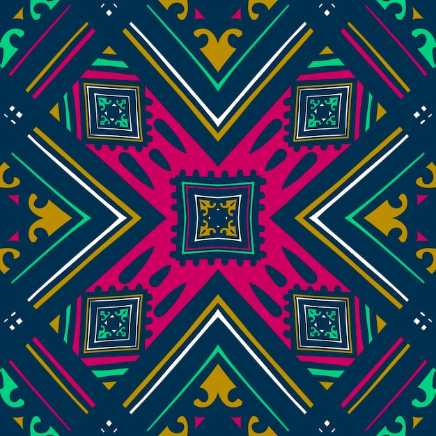Patrón geométrico retro en repetición Estampado de tela Estilo damasco Patrón sin costuras fondo mosaico ornamento estilo vintage Diseño para estampados en telas