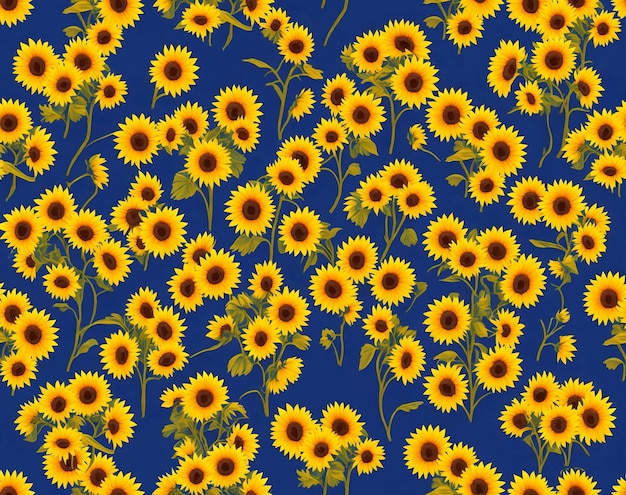 Foto patrón de girasoles sobre un fondo azul