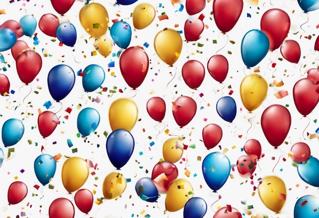 Foto un patrón con globos y confeti en un fondo blanco