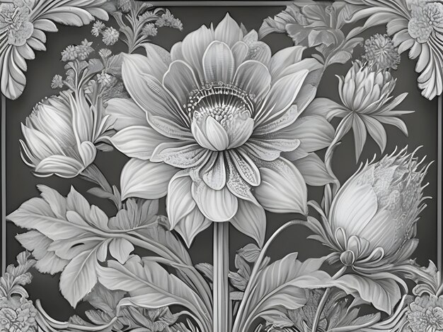 Foto patrón de grabado con flores blancas