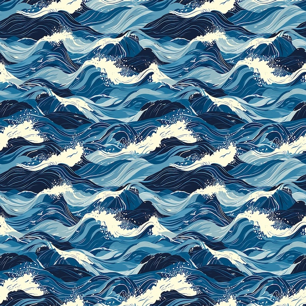 Foto un patrón gráfico sin costuras de graciosas olas azules con espuma en el mar.