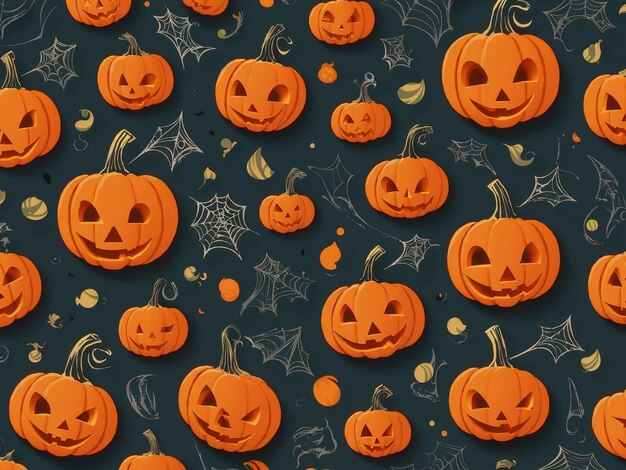 Foto patrón de halloween generado por ia de espeluznantes calabazas talladas