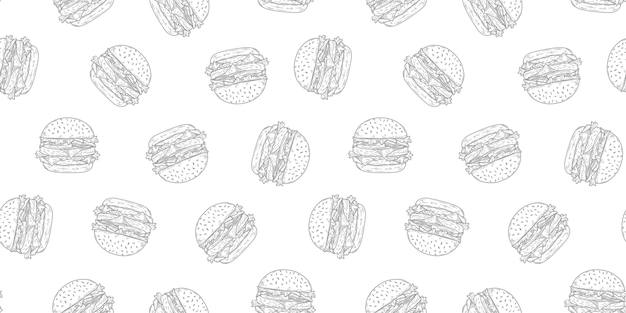 patrón de hamburguesa de fondo patrón sin costuras de la hamburguesa patrón sin costura de una hamburguesa con queso